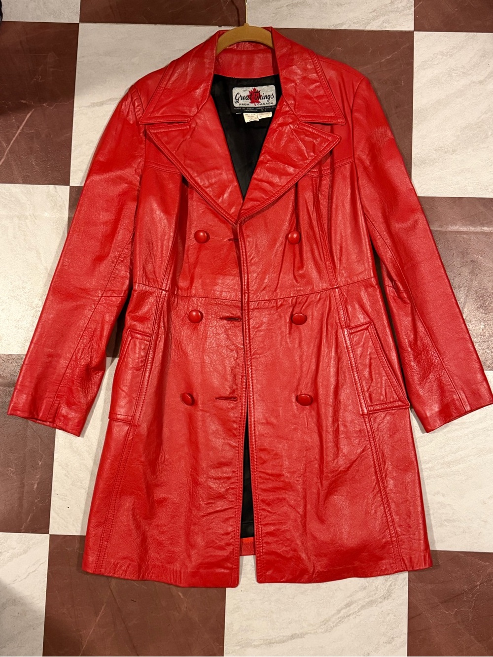 Vintage Red Leather Long Line Jacket